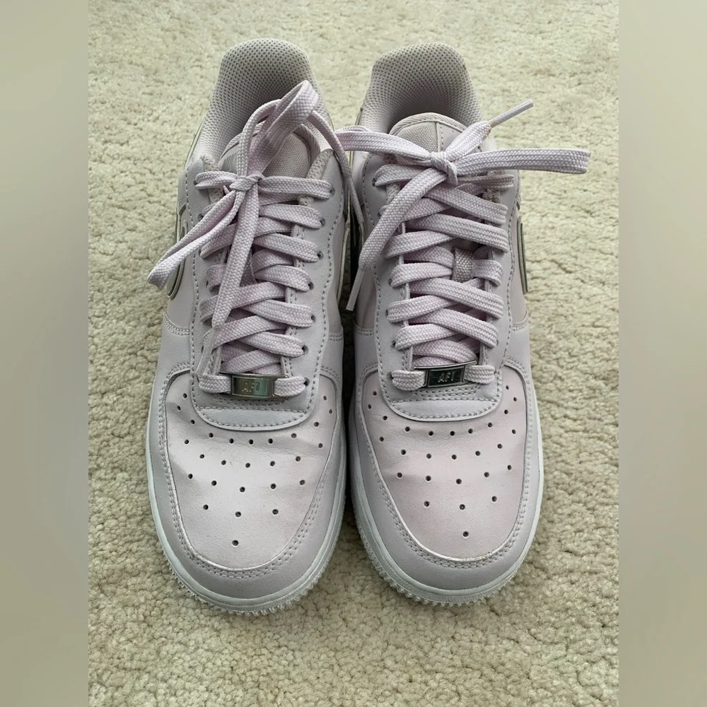 Nike Size 8 Air Force 1 ‘07 Essential Venice Metallic Silver Lilac Low Sneakers